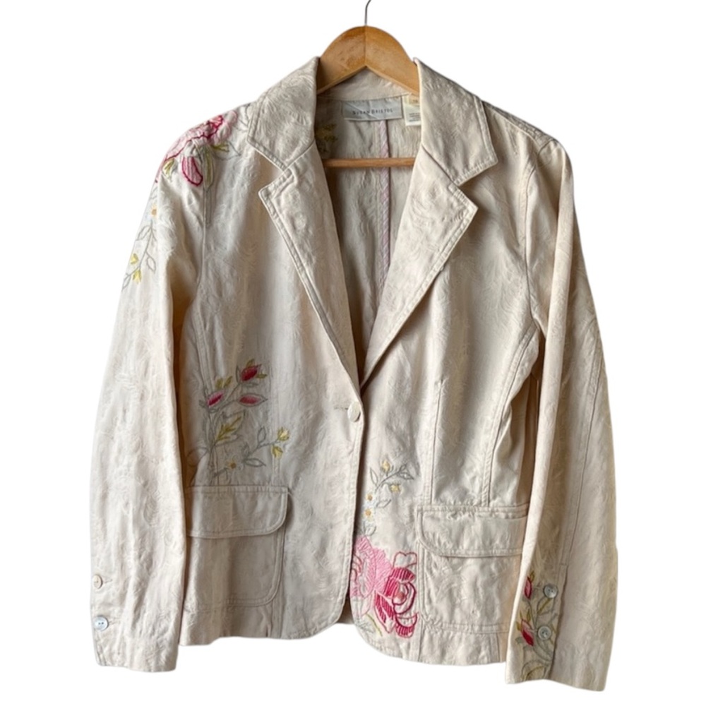 SUSAN BRISTOL Beige Floral Embroidered Blazer Jacket Size 10